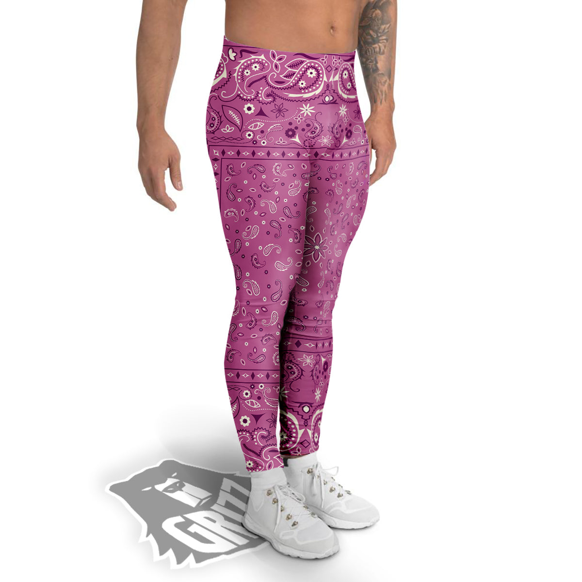 Purple Bandana Print Men's Leggings-grizzshop