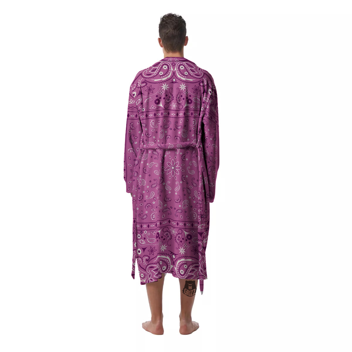 Purple Bandana Print Men's Robe-grizzshop