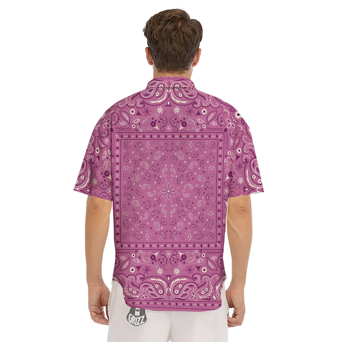 Purple Bandana Print Men's Short Sleeve Shirts-grizzshop