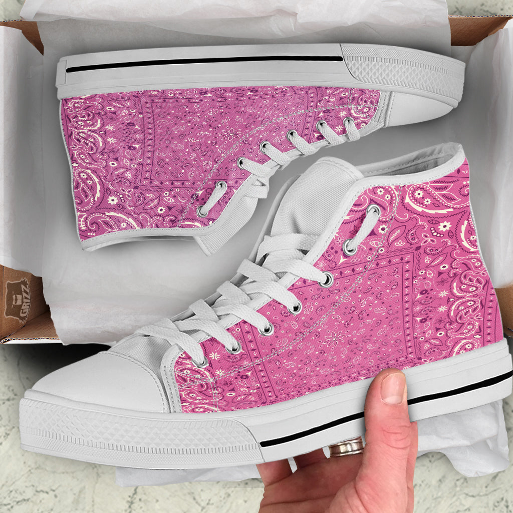 Purple Bandana Print White High Top Shoes-grizzshop