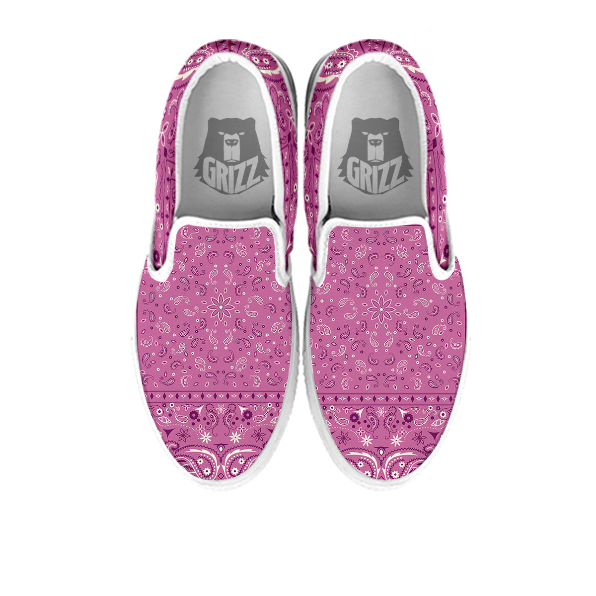 Purple Bandana Print White Slip On Shoes-grizzshop