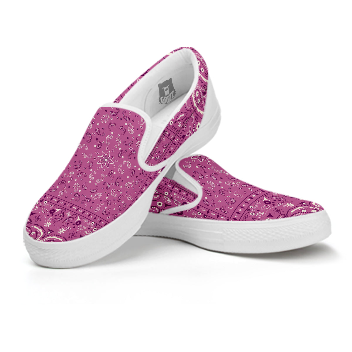 Purple Bandana Print White Slip On Shoes-grizzshop