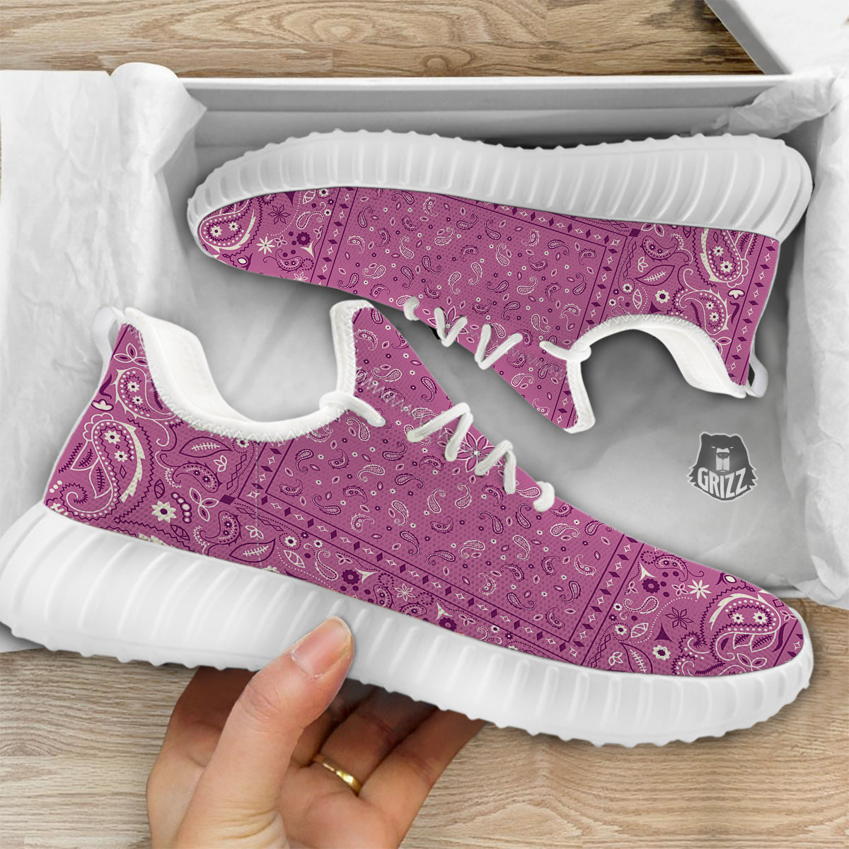 Purple Bandana Print White Walking Shoes-grizzshop