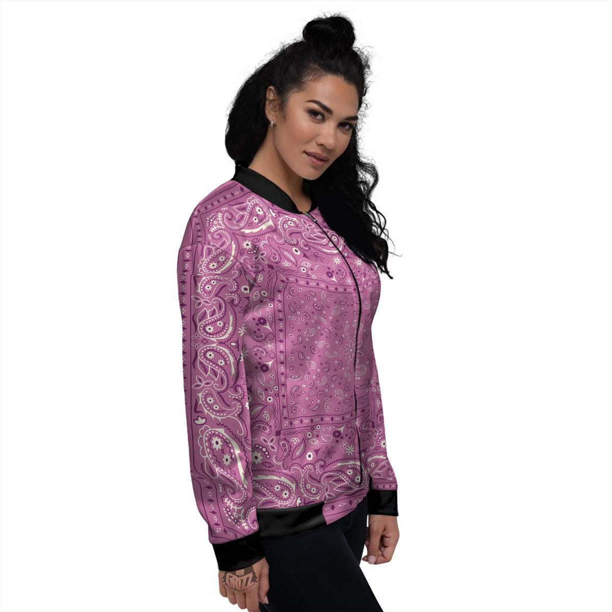 Purple Bandana Print Women's Bomber Jacket-grizzshop