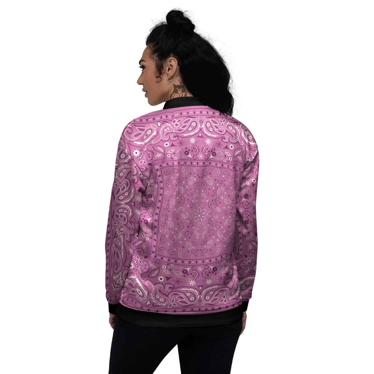 Purple Bandana Print Women's Bomber Jacket-grizzshop