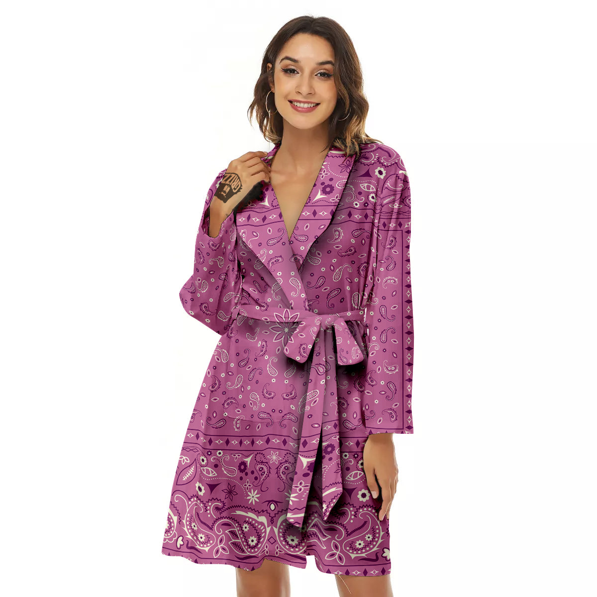 Purple Bandana Print Women's Robe-grizzshop