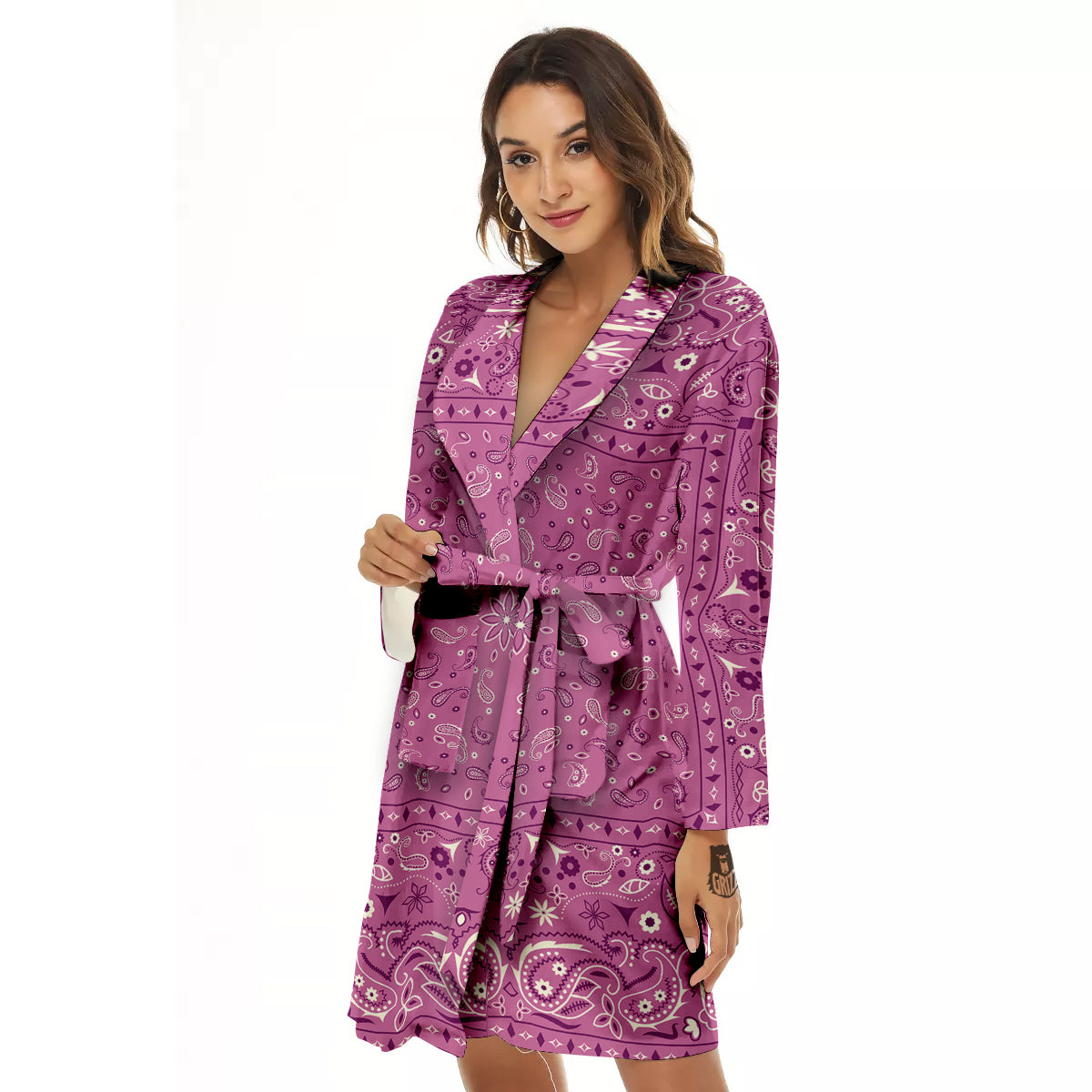 Purple Bandana Print Women's Robe-grizzshop