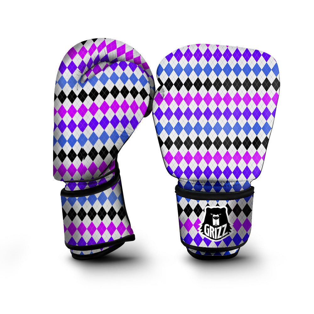 Purple Blue And Black Argyle Print Boxing Gloves-grizzshop
