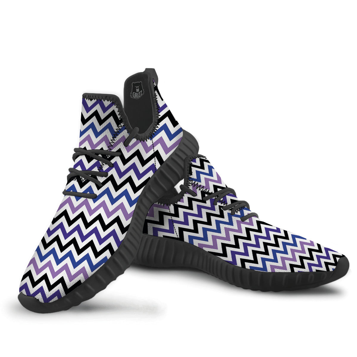 Purple Blue And Black Chevron Print Black Walking Shoes-grizzshop