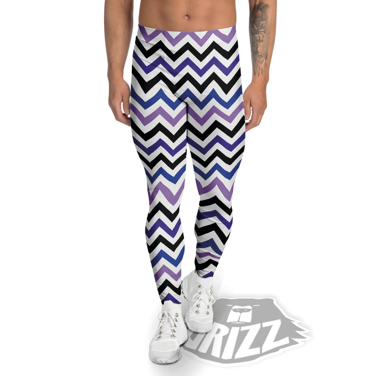 Purple Blue And Black Chevron Print Men's Leggings-grizzshop