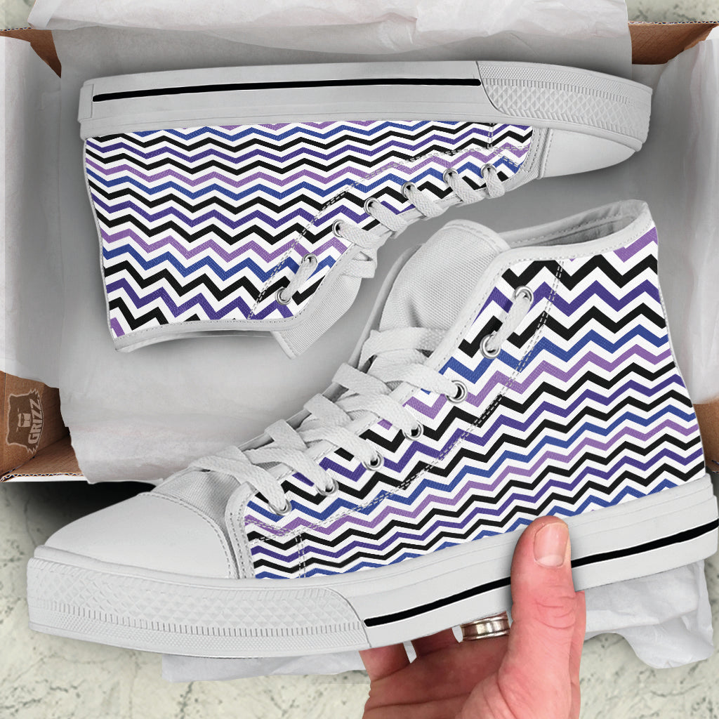 Purple Blue And Black Chevron Print White High Top Shoes-grizzshop