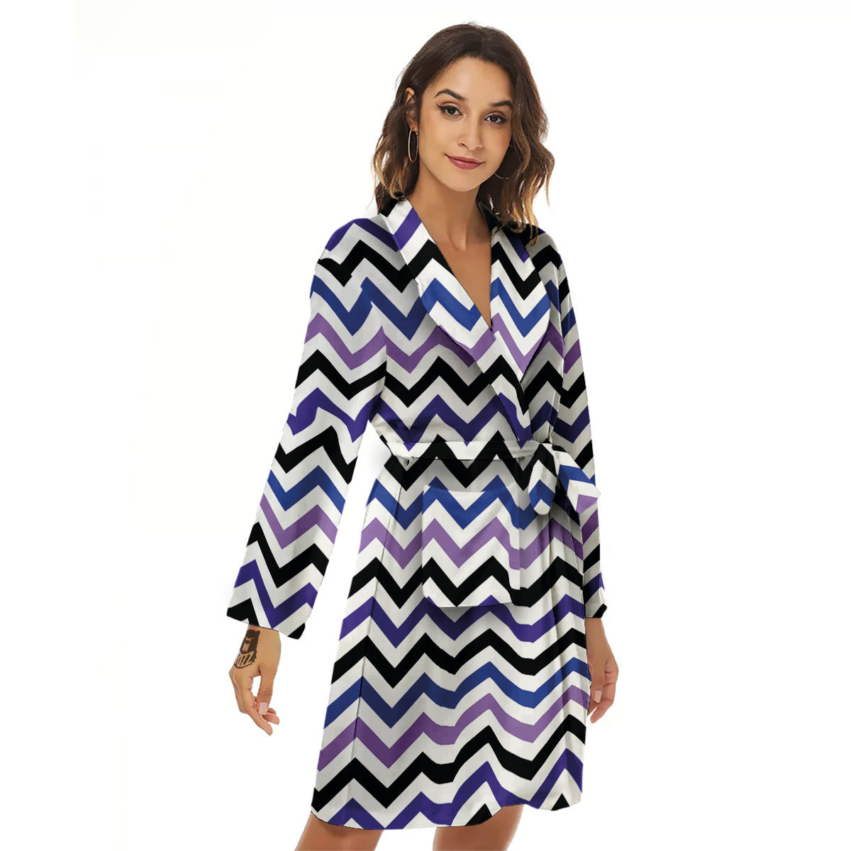 Purple Blue And Black Chevron Print Women's Robe-grizzshop