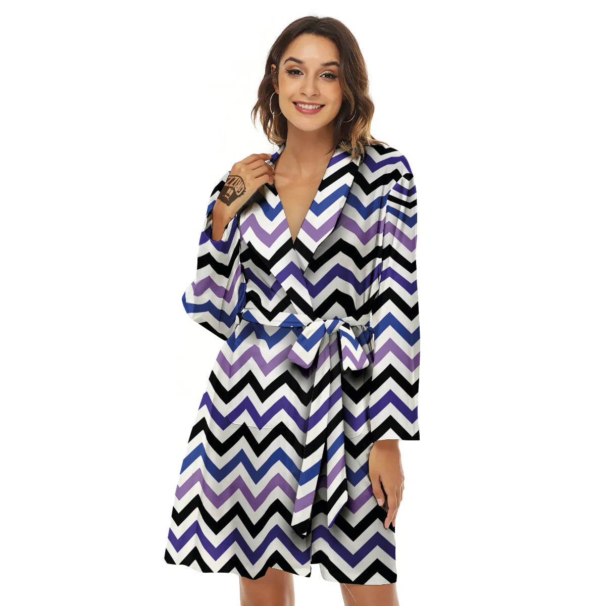 Purple Blue And Black Chevron Print Women's Robe-grizzshop