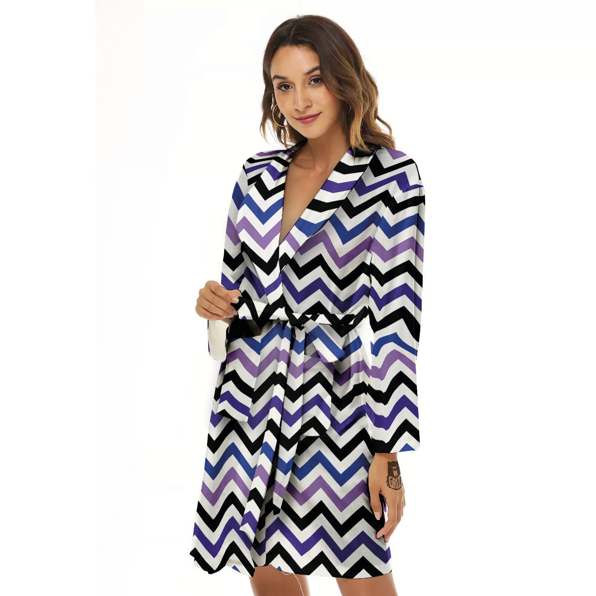 Purple Blue And Black Chevron Print Women's Robe-grizzshop