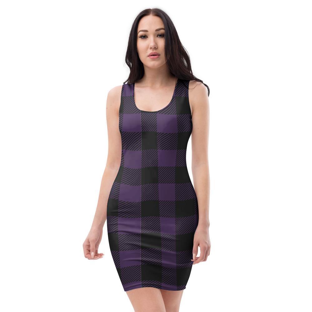 Purple Buffalo Plaid Bodycon Dress-grizzshop