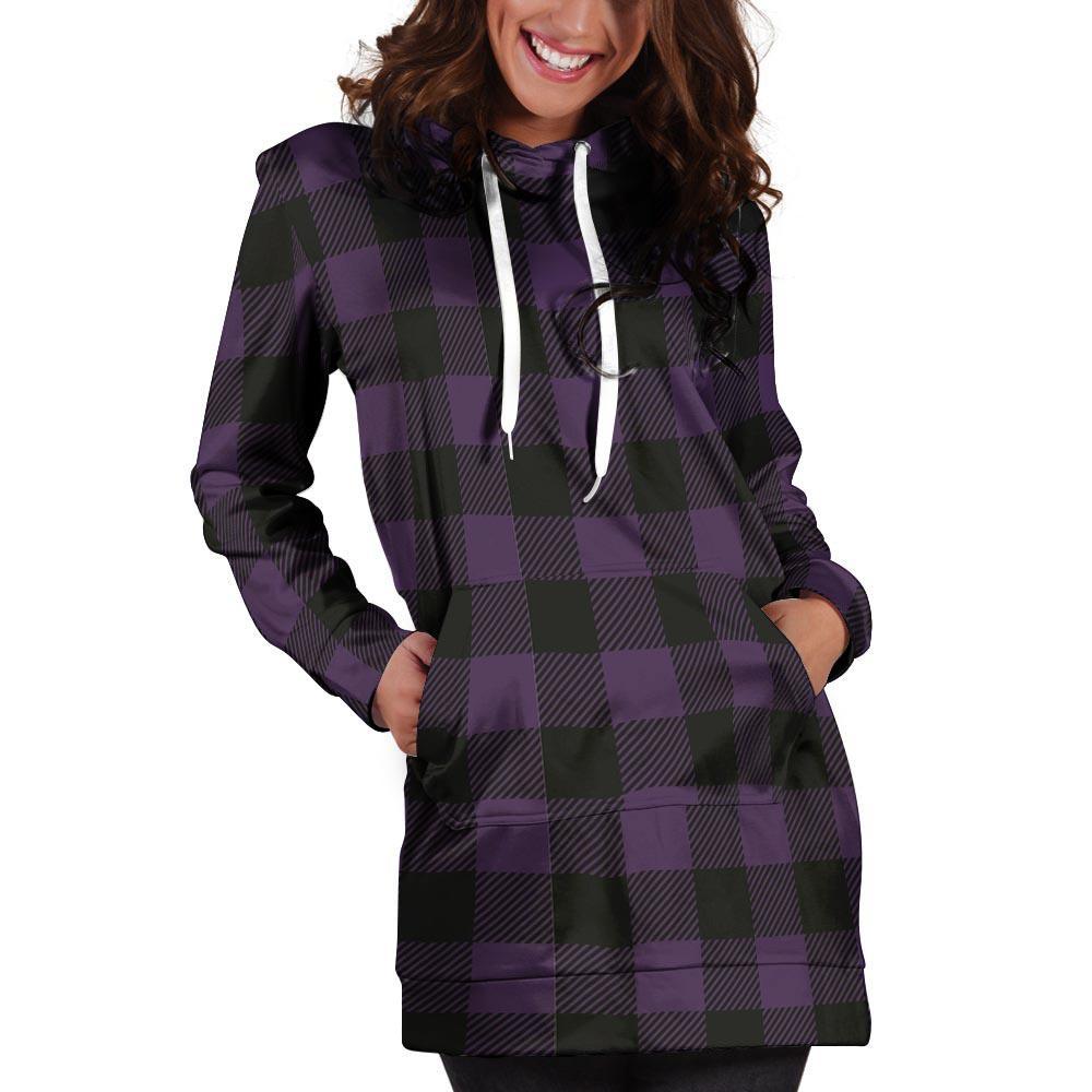 Purple Buffalo Plaid Hoodie Dress-grizzshop