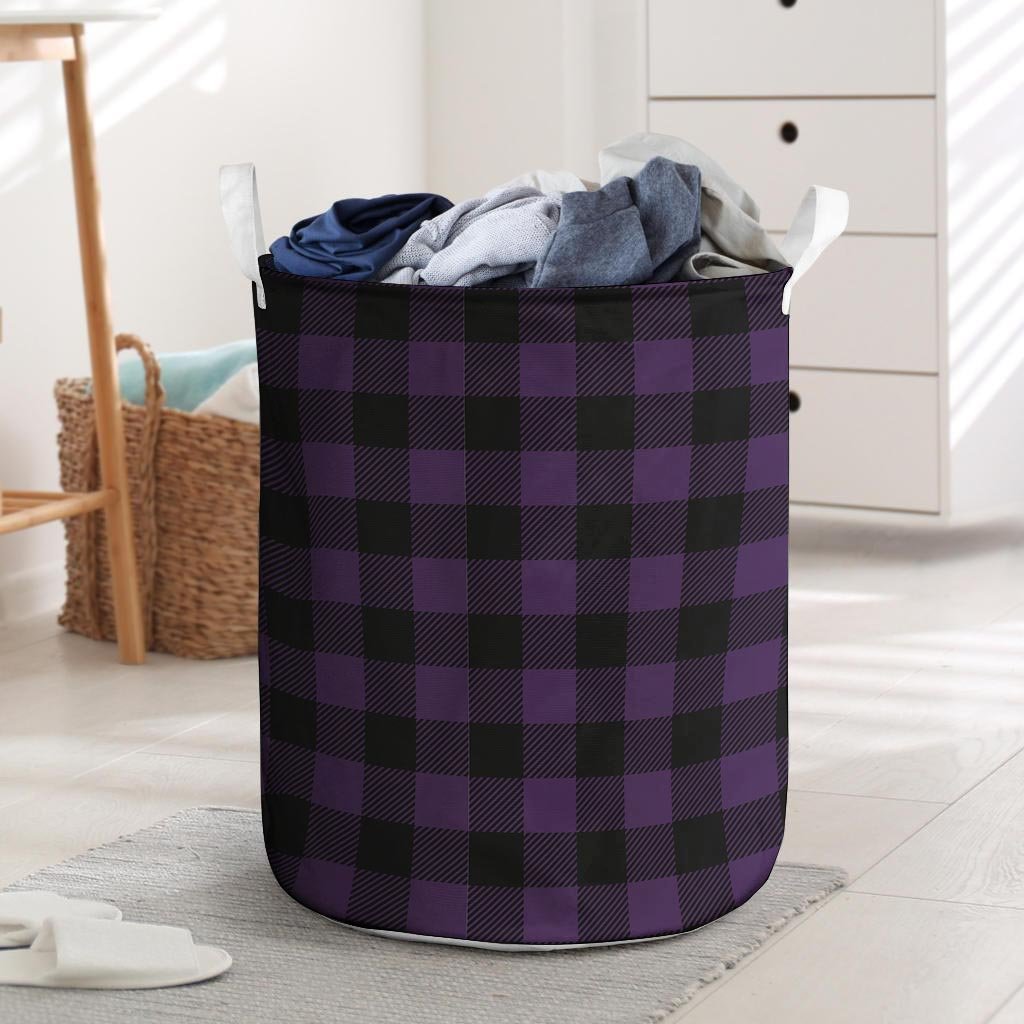 Purple Buffalo Plaid Laundry Basket-grizzshop