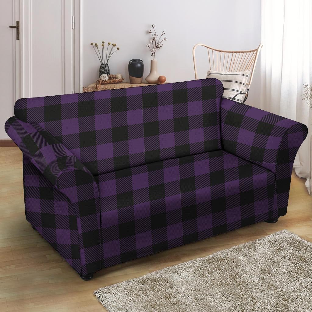 Purple Buffalo Plaid Loveseat Cover-grizzshop