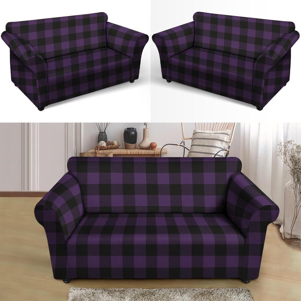 Purple Buffalo Plaid Loveseat Cover-grizzshop