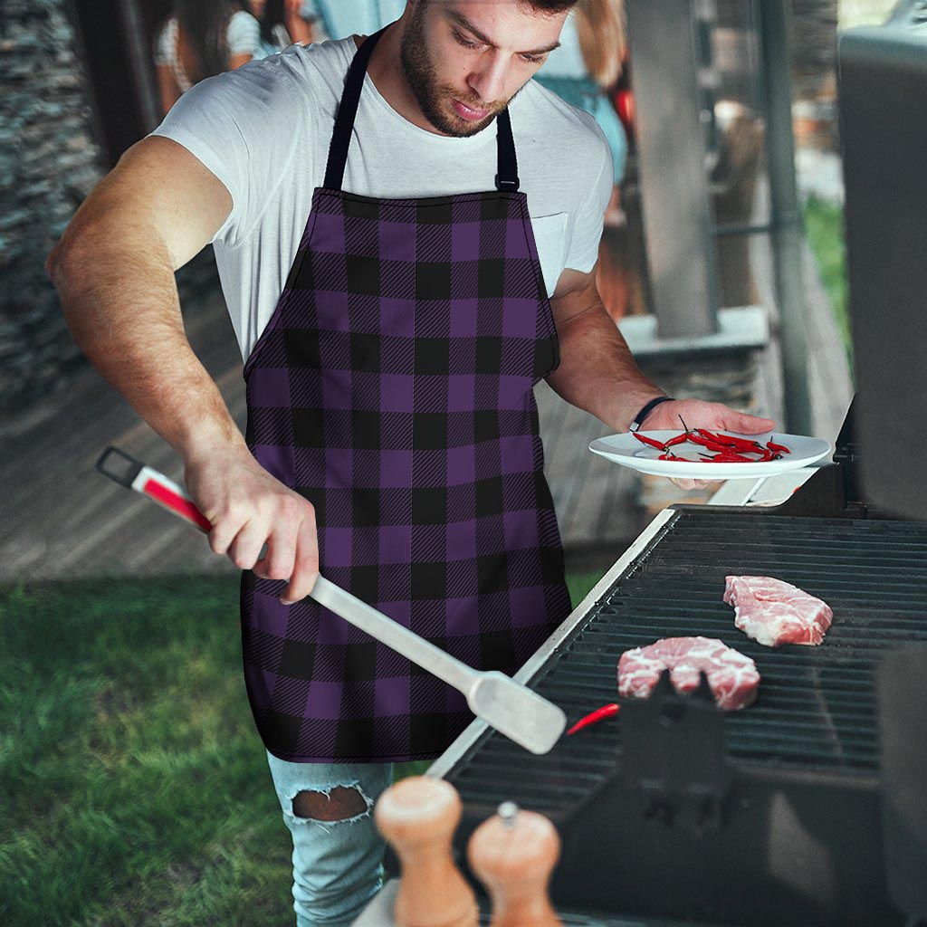 Purple Buffalo Plaid Men's Apron-grizzshop