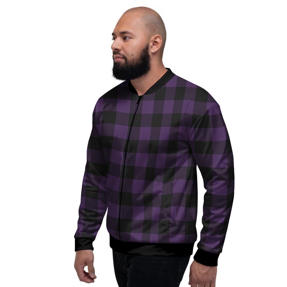 Purple Buffalo Plaid Men's Bomber Jacket-grizzshop