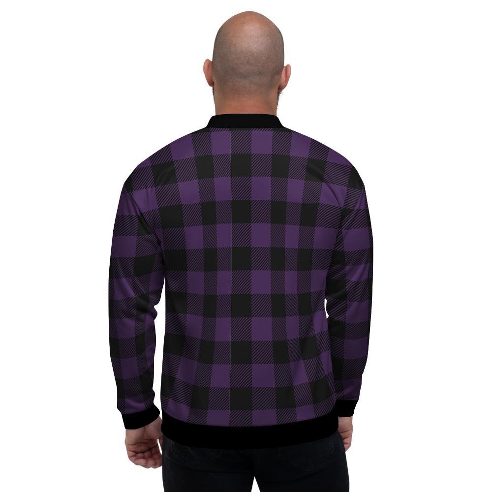 Purple Buffalo Plaid Men's Bomber Jacket-grizzshop