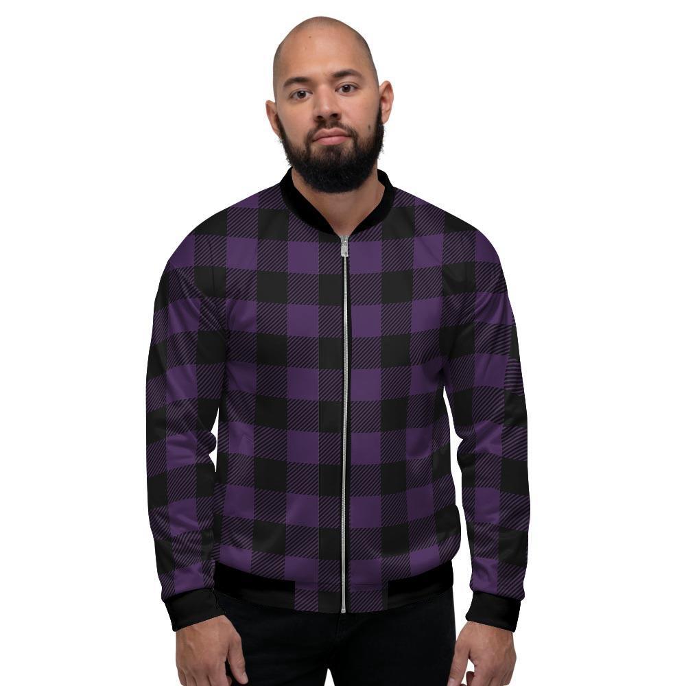 Purple Buffalo Plaid Men's Bomber Jacket-grizzshop