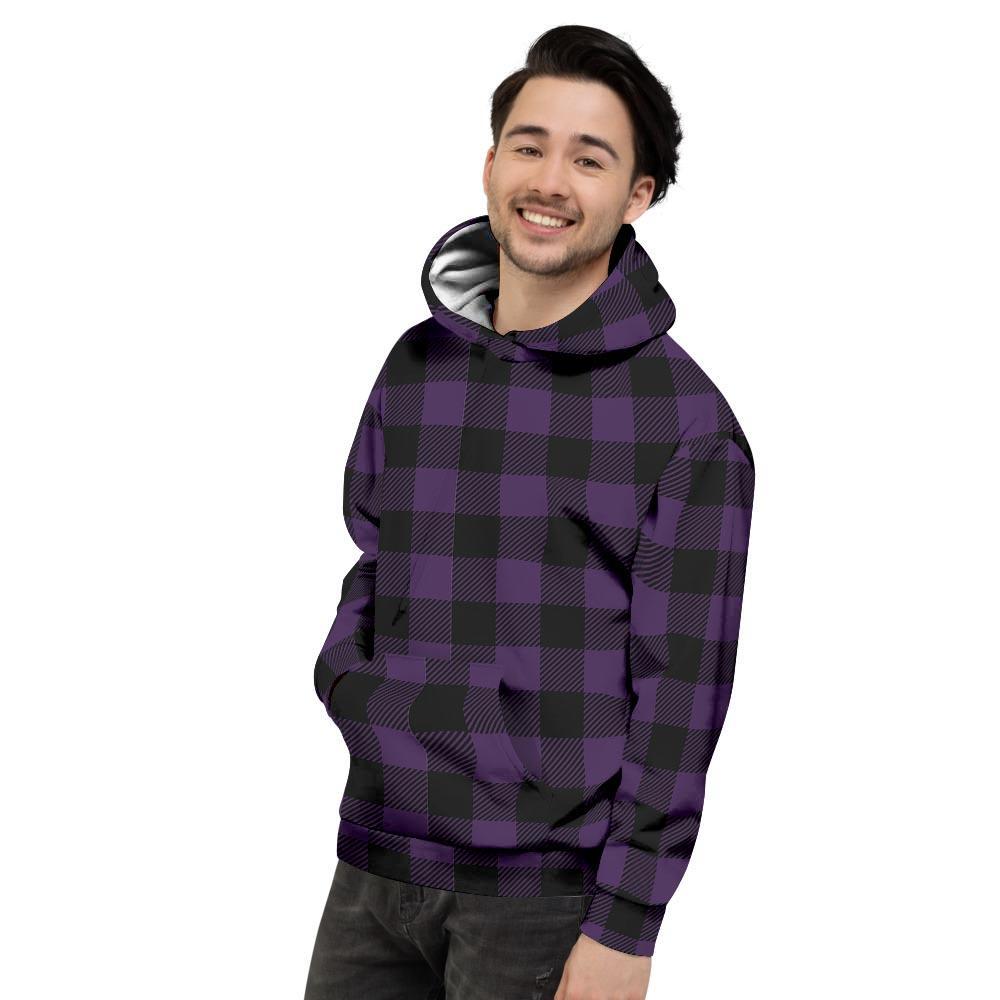 Purple Buffalo Plaid Men's Hoodie-grizzshop