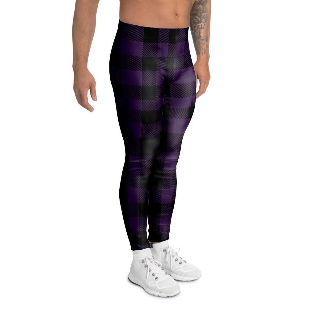 Purple Buffalo Plaid Men's Leggings-grizzshop