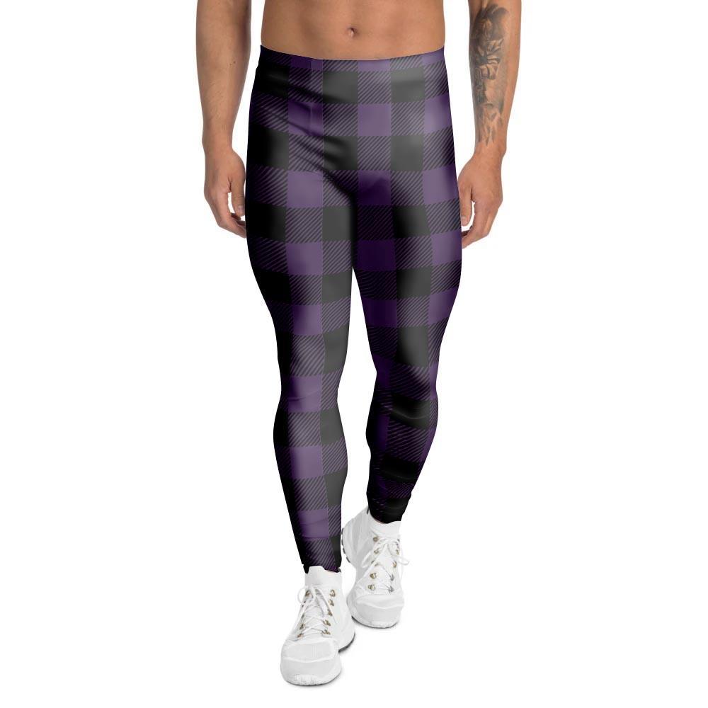 Purple Buffalo Plaid Men's Leggings-grizzshop