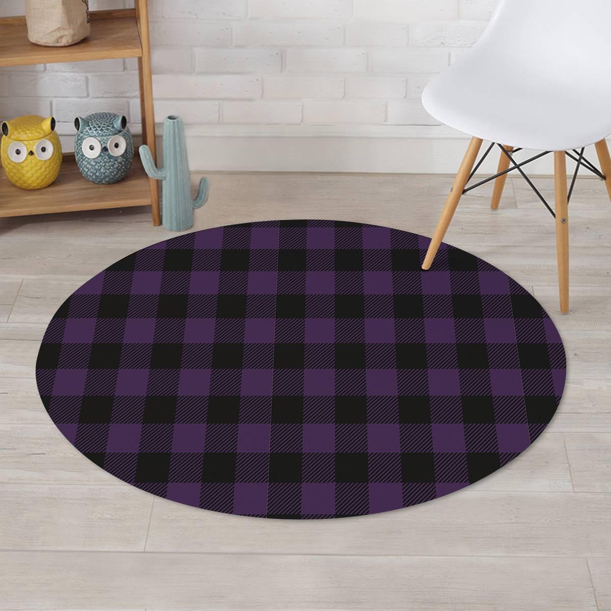 Purple Buffalo Plaid Round Rug-grizzshop