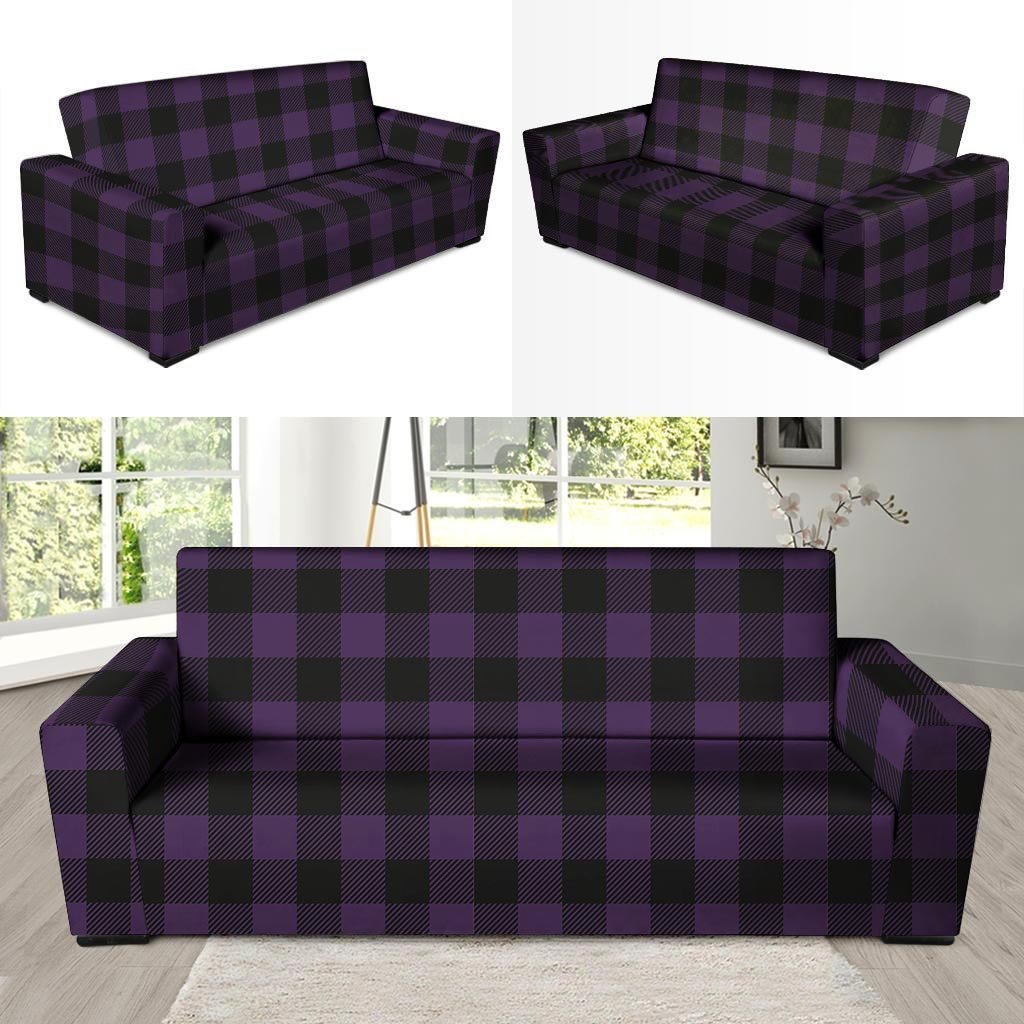 Purple Buffalo Plaid Sofa Cover-grizzshop