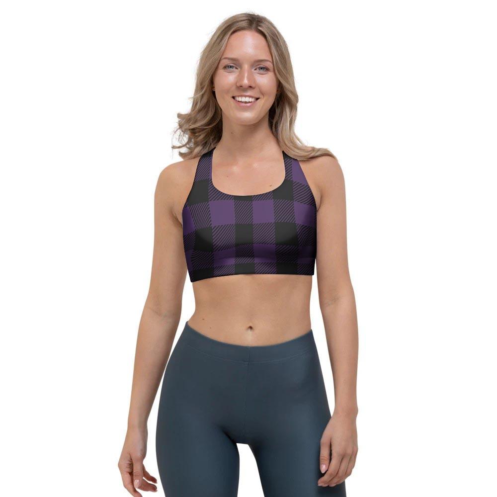 Purple Buffalo Plaid Sports Bra-grizzshop