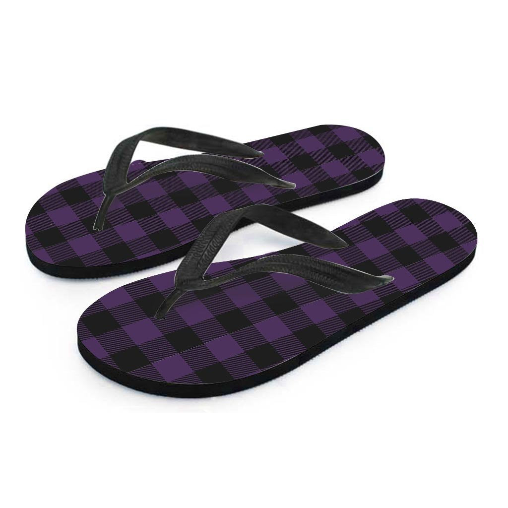 Purple Buffalo Plaid Women's Flip Flops-grizzshop