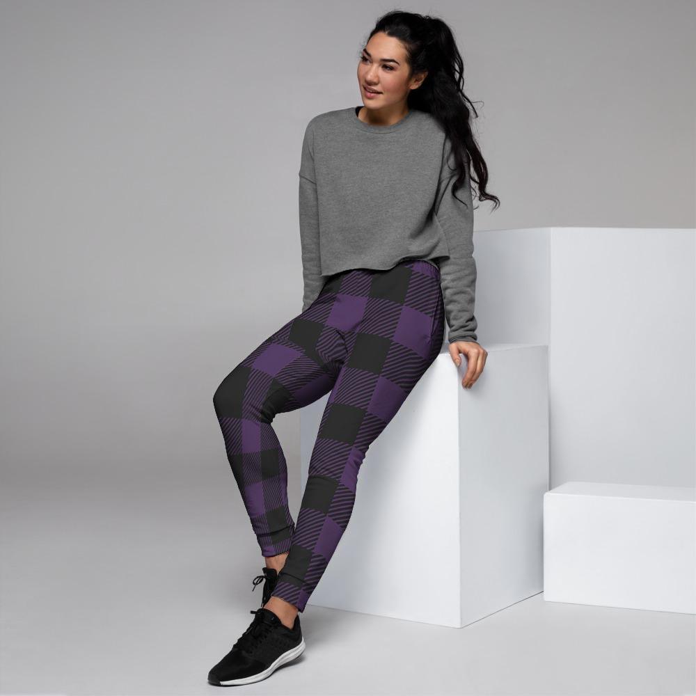 Purple Buffalo Plaid Women's Joggers-grizzshop