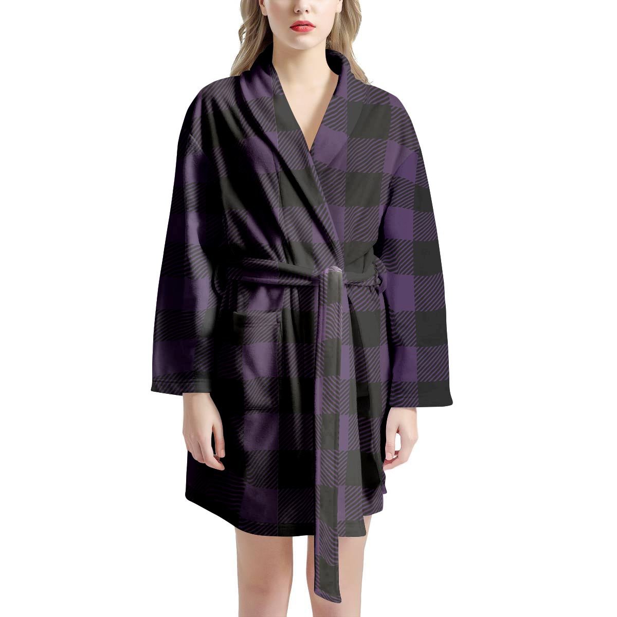 Purple Buffalo Plaid Women's Robe-grizzshop