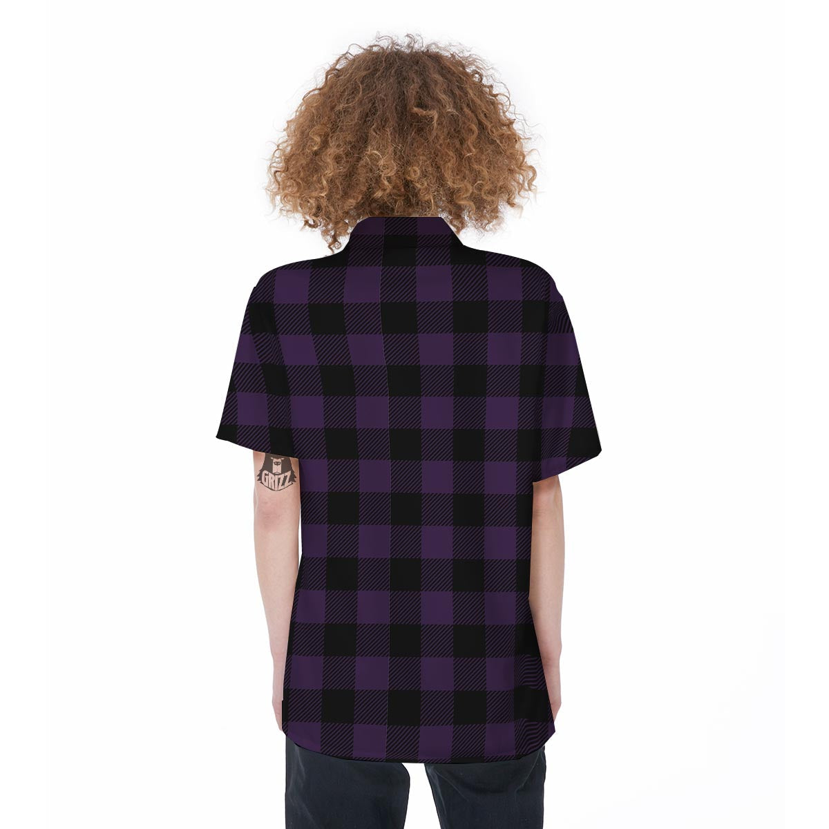 Purple Buffalo Plaid Women's Short Sleeve Shirts-grizzshop