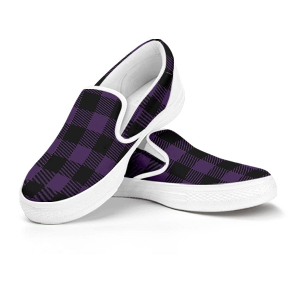 Purple Buffalo Plaid Women's Slip On Sneakers-grizzshop