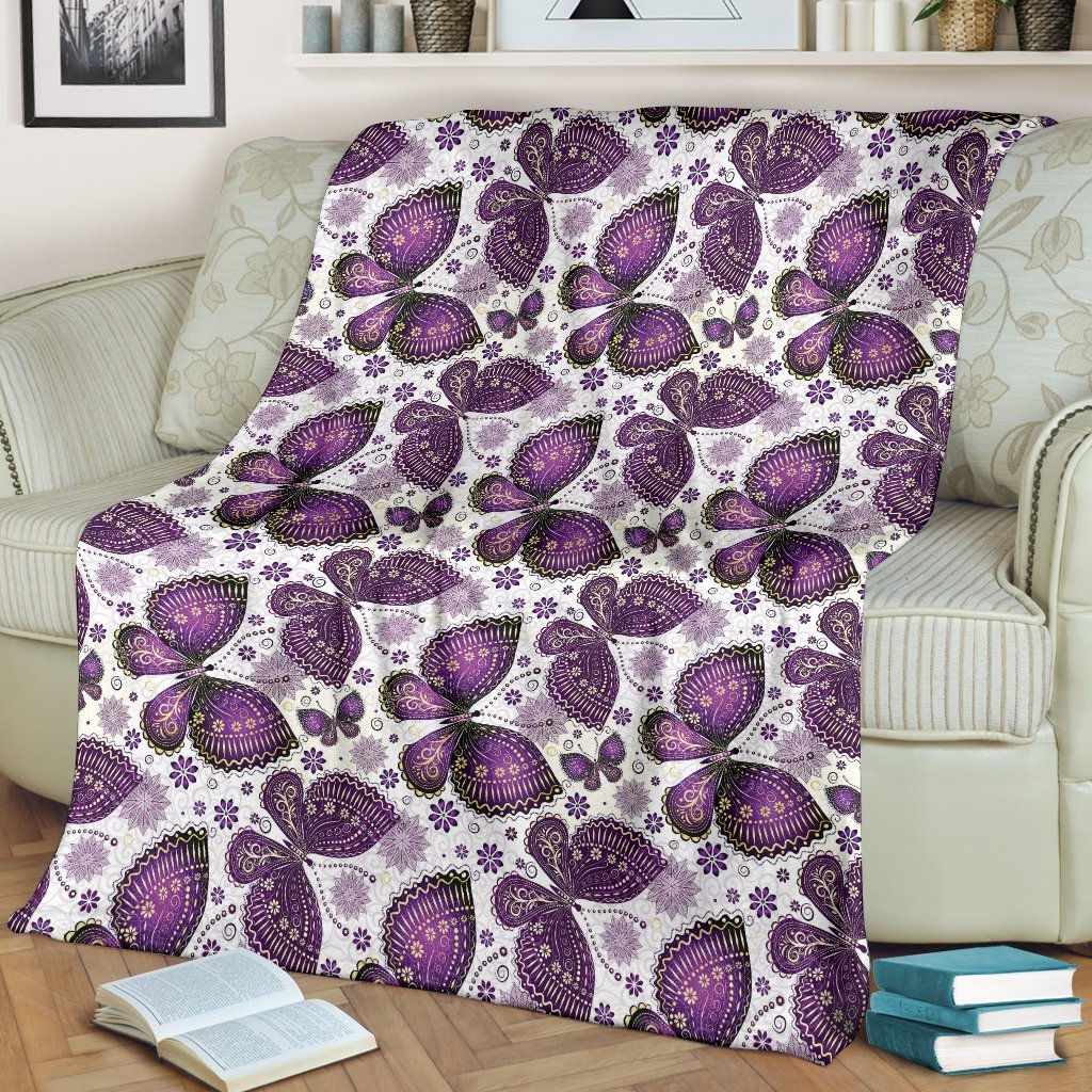 Purple Butterfly Pattern Print Blanket-grizzshop