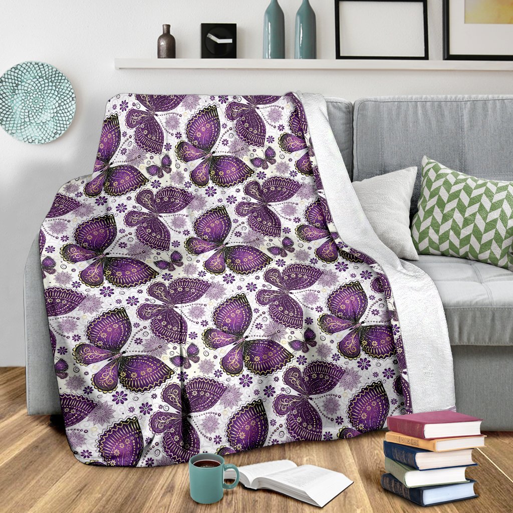 Purple Butterfly Pattern Print Blanket-grizzshop