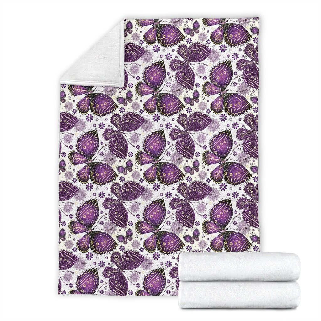 Purple Butterfly Pattern Print Blanket-grizzshop