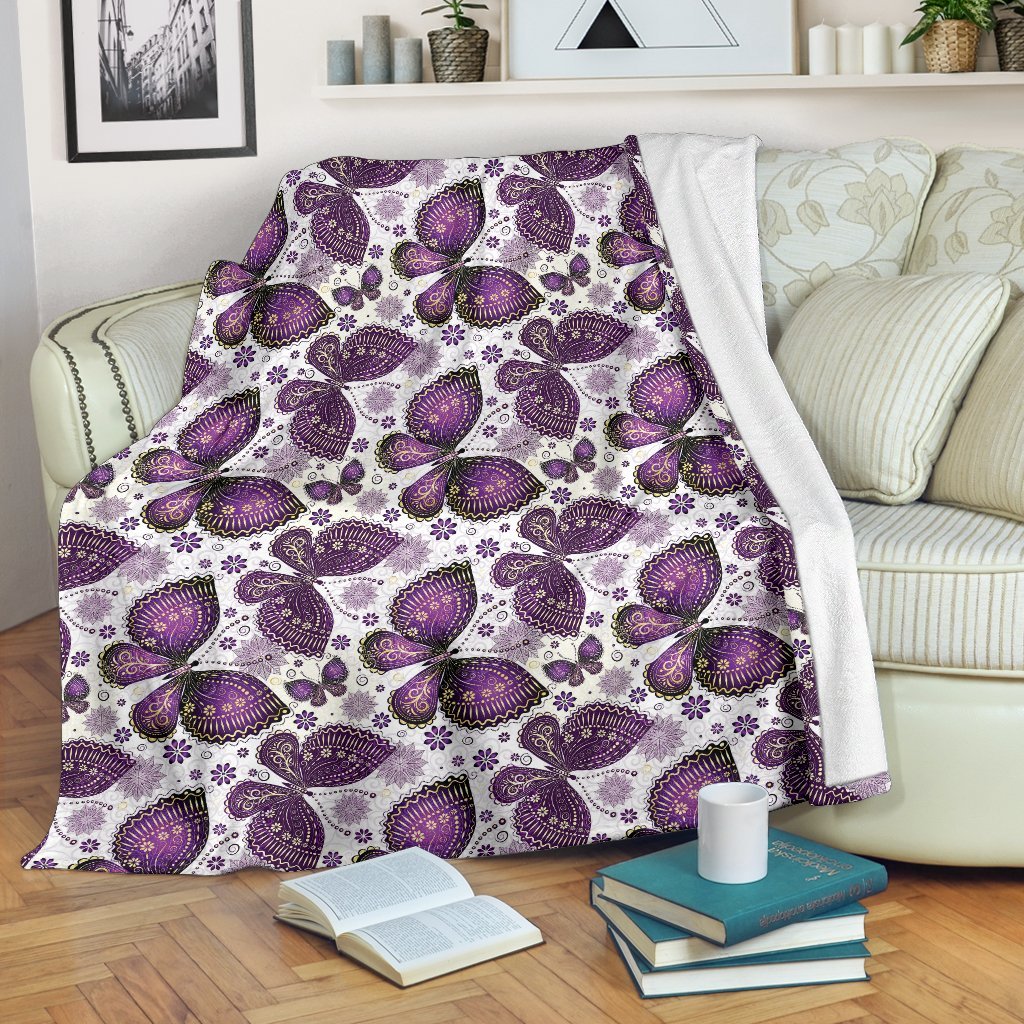 Purple Butterfly Pattern Print Blanket-grizzshop