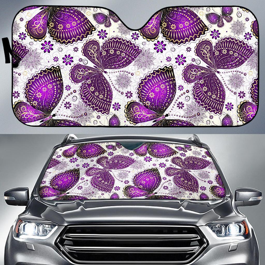 Purple Butterfly Pattern Print Car Sun Shade-grizzshop