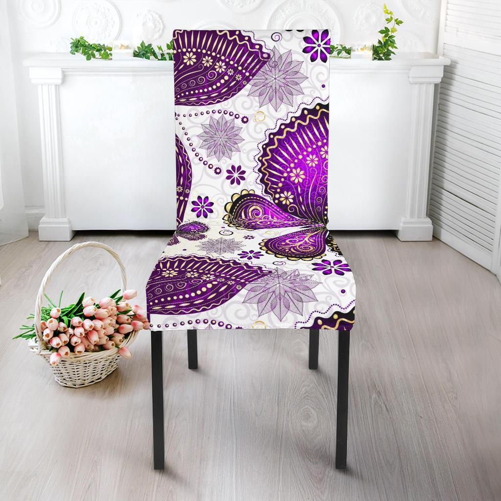 Purple Butterfly Pattern Print Chair Cover-grizzshop