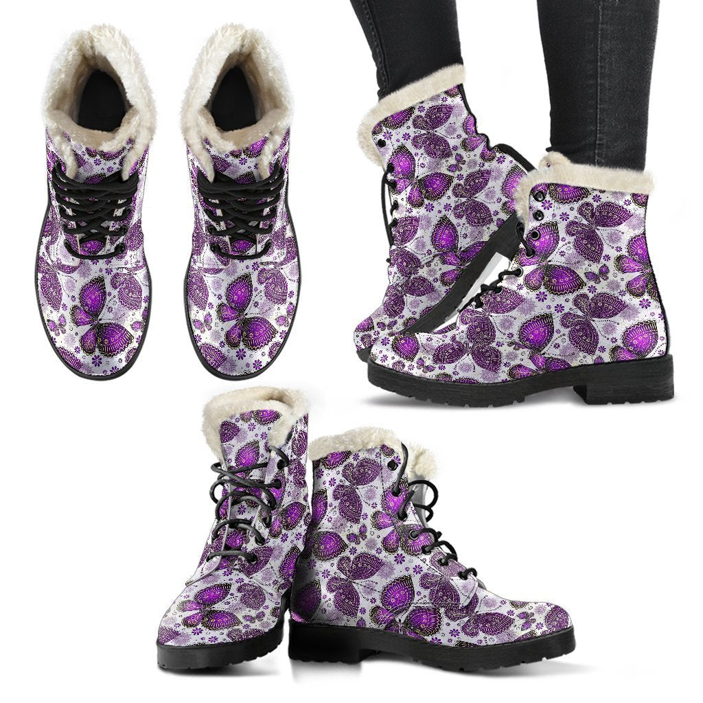 Purple Butterfly Pattern Print Comfy Winter Boots-grizzshop
