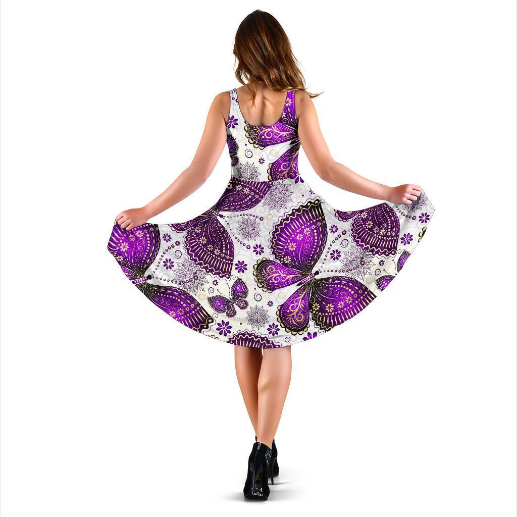 Purple Butterfly Pattern Print Dress-grizzshop