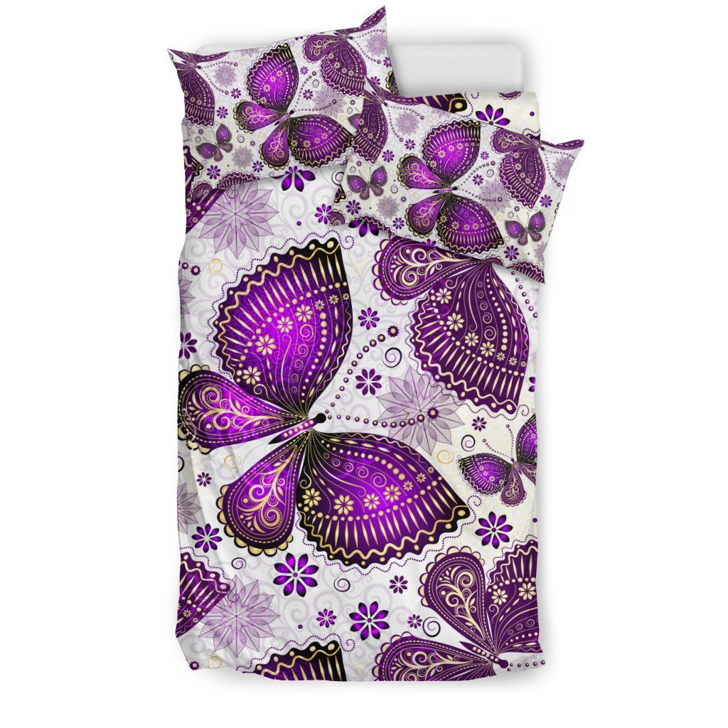 Purple Butterfly Pattern Print Duvet Cover Bedding Set-grizzshop