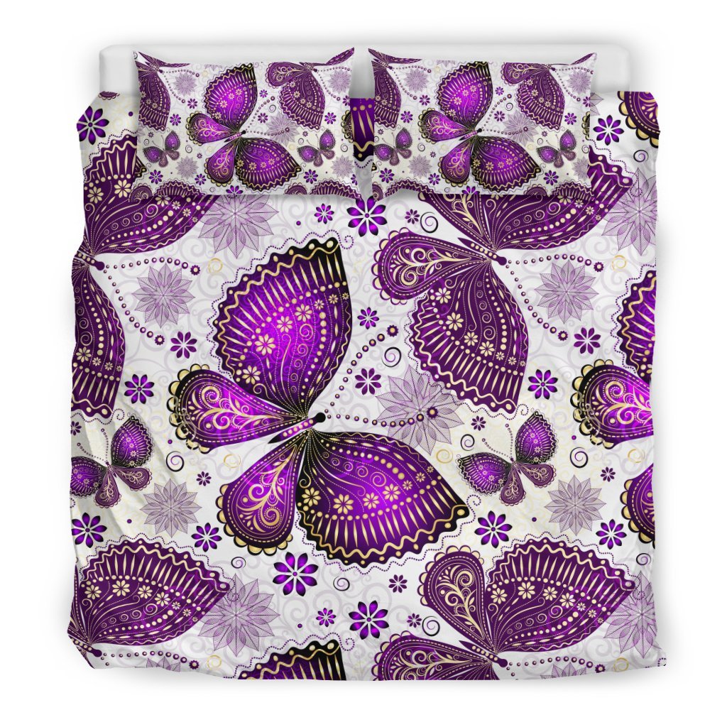 Purple Butterfly Pattern Print Duvet Cover Bedding Set-grizzshop