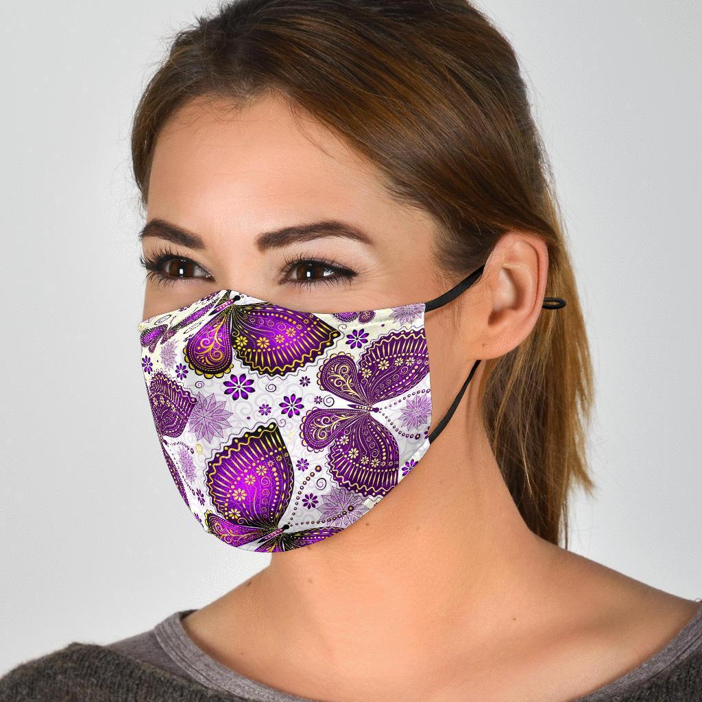 Purple Butterfly Pattern Print Face Mask-grizzshop