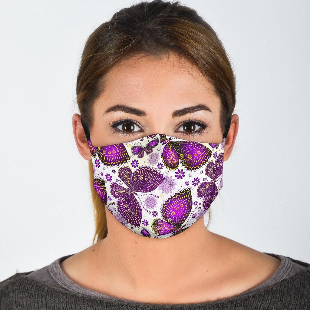 Purple Butterfly Pattern Print Face Mask-grizzshop